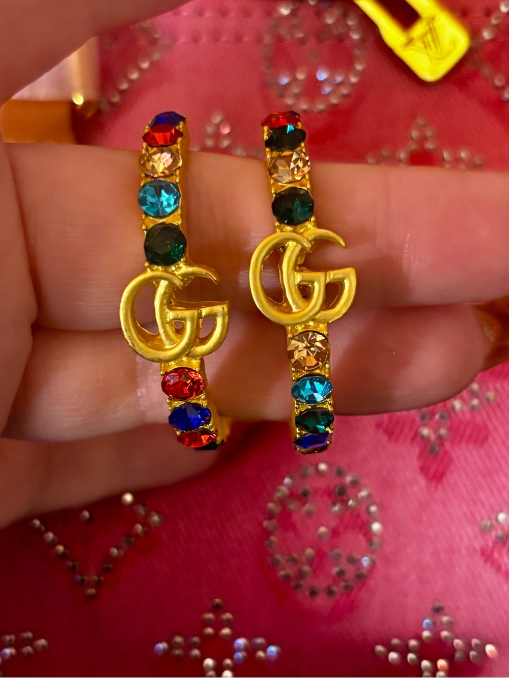 Gold-Tone Multicolor Crystal Hoop Earrings with Interlocking G Logo
